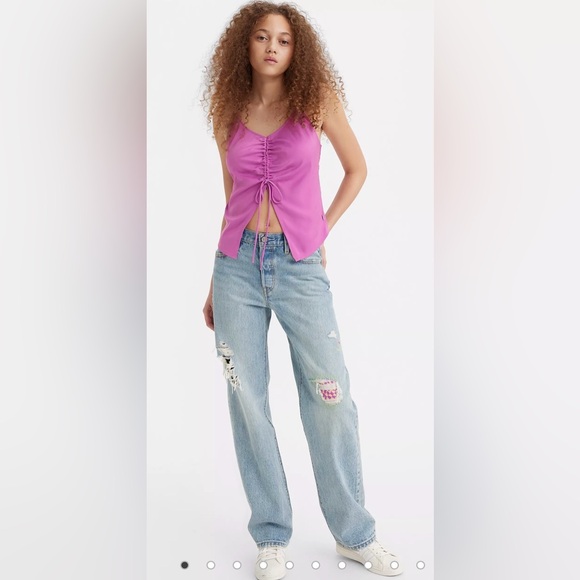 501 Levi's Light Blue Boyfriend Jeans with Patches - Picture 1 of 16